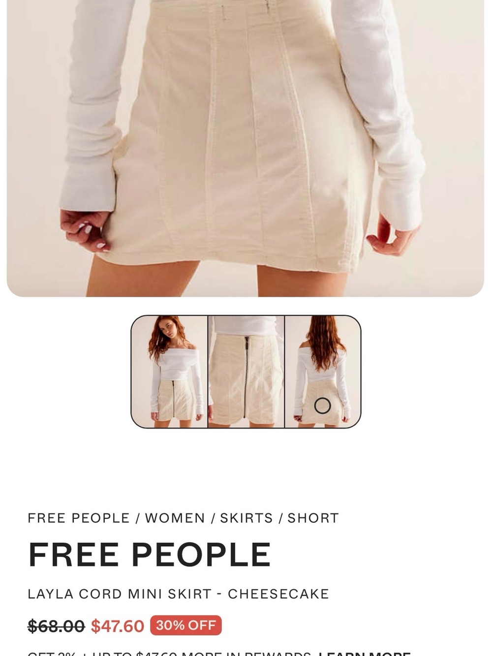 We The Free Layla Cord Mini Skirt - Cheesecake ($68 MSRP) - Picture 10 of 10